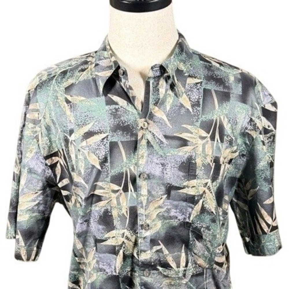 Tori Richard Mens XL Cotton Lawn‎ Short Sleeve Aloha Shirt Green Bamboo Abstract
